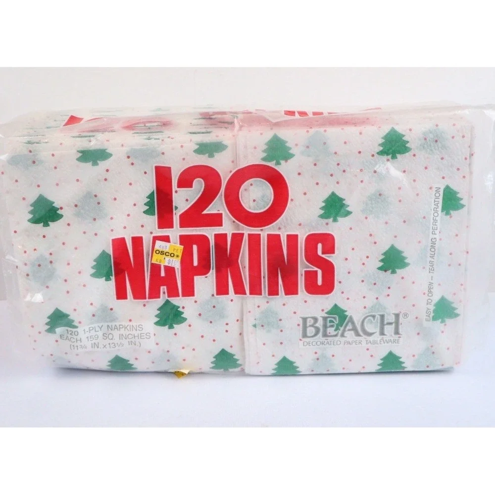 VTG Beach Christmas Trees Decorated Christmas Napkins NOS